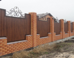 Забор секционный из профнастила под дерево с ковкой